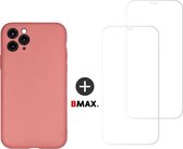 BMAX Telefoonhoesje voor iPhone 11 Pro Max - Siliconen hardcase hoesje roze - Met 2 screenprotectors