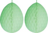 3x stuks hangdecoratie honeycomb paaseieren pastel groen van papier 30 cm - Brandvertragend - Paas/pasen thema decoraties/versieringen