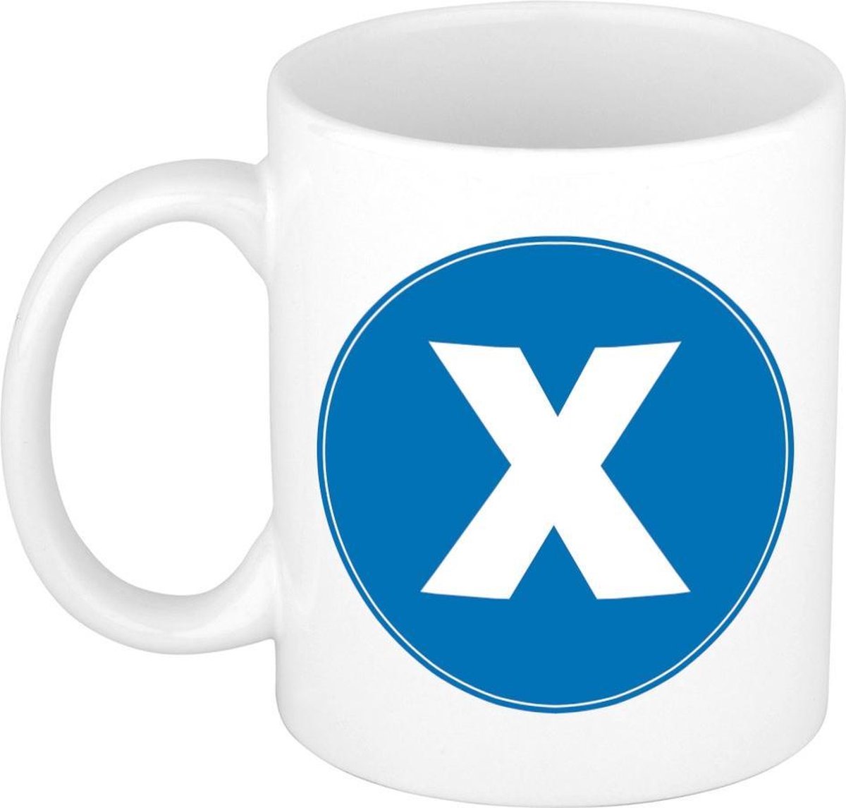 Mok / beker met de letter X blauwe bedrukking voor het maken van een naam / woord of team