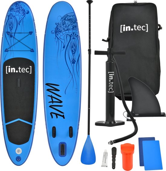 Opblaasbaar SUP board met accessoires blauw met patroon