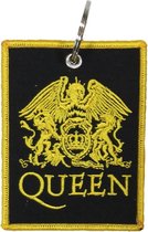 Queen Twee Zijdige Patch Classic Crest Logo Sleutelhanger Zwart/Goud - Officiële Merchandise