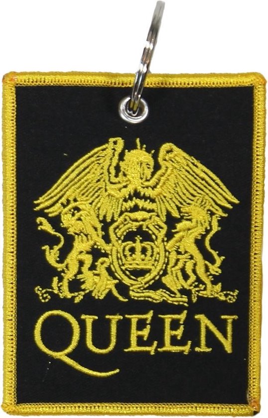 Queen Twee Zijdige Patch Classic Crest Logo Sleutelhanger Zwart/Goud - Officiële Merchandise