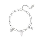 Armband met bedels en parel | Zilver