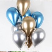 Luxe Metallic Ballonnen - Goud / Licht Blauw / Zilver - Set van 12 Stuks - Geboorte - Babyshower - Bruiloft - Valentijn - Verjaardag