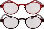 IZZLE Leesbril - Sterkte +2.00 - Rood en Bruin 2-Pack