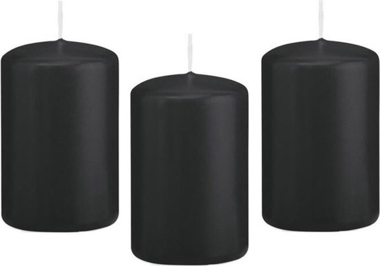 10x Zwarte cilinderkaars/stompkaars 5 x 8 cm 18 branduren - Geurloze kaarsen - Woondecoraties