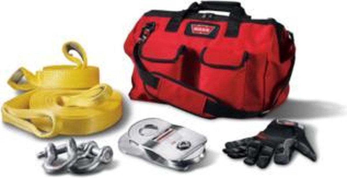 Warn Recovery set - Middel - voor lieren tot 4536kg - Warn 88900 - Compleet met boomband, handschoenen, traklint, d-sluitng en snatch block