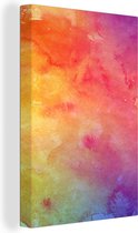 Canvas Schilderij Waterverf - Roze - Oranje - Paars - 20x30 cm - Wanddecoratie