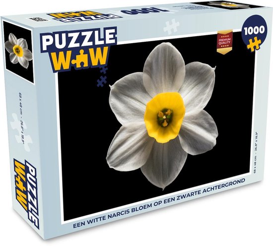 Puzzle Plantes sur fond noir 1000 pièces - Une fleur de jonquille blanche  sur fond noir | bol.com
