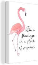 Citation `` Soyez un flamant rose dans un troupeau de pigeons '' et un flamant rose sur fond blanc 60x90 cm - Tirage photo sur toile (Décoration murale salon / chambre)