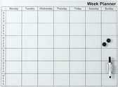 WEEKPLANNER: GROOT Memobord  Wit van Glas 49 x 65cm met stift