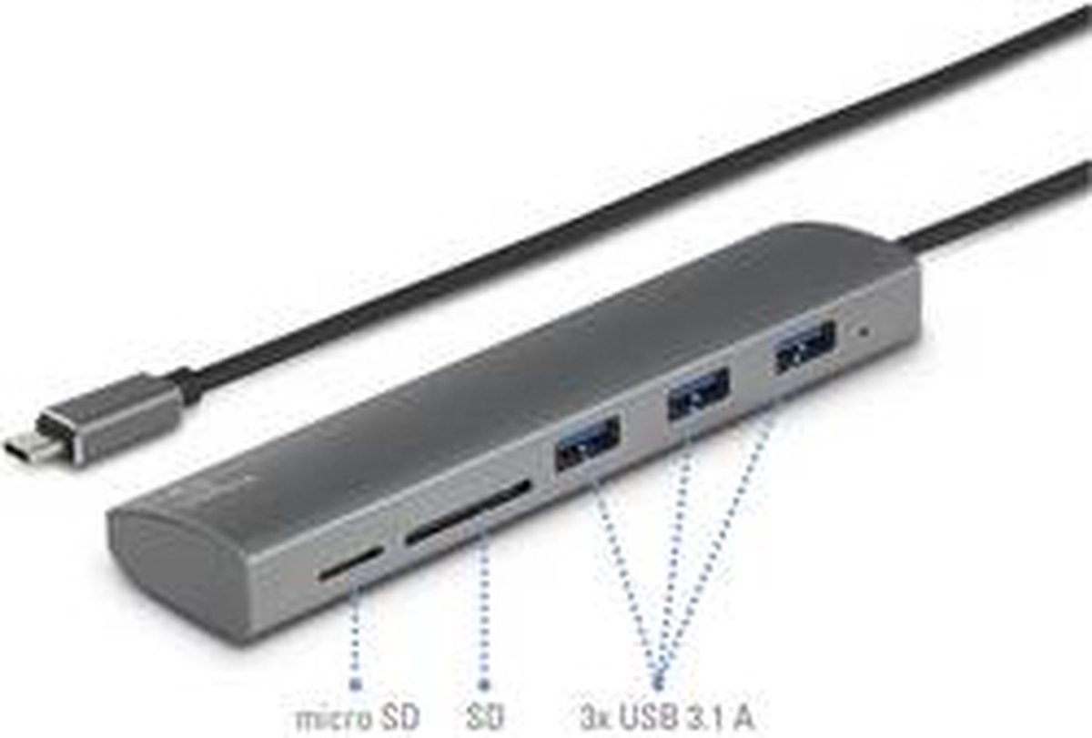 Renkforce RF-3374948 USB-hub 3 poorten USB-A, SD, Micro-SD USB 3.0 5 GBit/s Met ingebouwde SD-kaartlezer, Met aluminium
