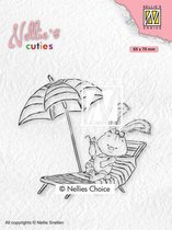 NCCS002 Stempel Nellie Snellen - Nellie's Cuties - Clearstamp - haasje vakantie - konijntje op ligstoel met cocktail