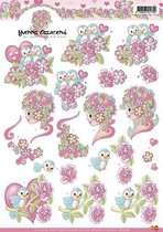 3D Knipvel - Yvonne Creations - Valentijn bloemen mint & roze