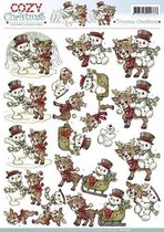 Snowman with reindeer - Cozy Christmas 3D-Knipvel Yvonne Creations 10 stuks