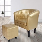 Trend24 - Chesterfield zitstoel - Met voetenbankje - Lounge stoel - Set - Kunstleer - Goud