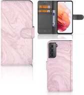 GSM Hoesje Geschikt voor Samsung Galaxy S21 Flip Case Marble Pink