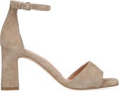 Manfield - Dames - Taupe suède sandalen met hak - Maat 39