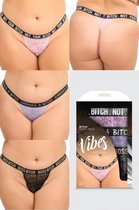 Bundle - Vibes - Bitch 3-Pack Strings - Curvy Queen Size (46 - 52) met glijmiddel