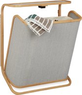 Relaxdays wasmand muur - bamboe wasbox uitklapbaar - vlak - met waszak - 40 liter - grijs