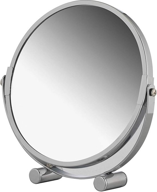 Vergroting staande spiegel - cosmetische spiegel met 3-voudige vergroting - make-up spiegel verchroomd - vergrotingsspiegel rond ca. 17 cm - scheermspiegel voor badkamer - badkamerspiegel van chroom
