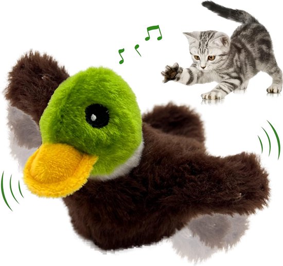 Foto: Petfuture flapping animals eend usb oplaadbaar met geluid en beweging met catnip en matatabi interactief kattenspeeltje