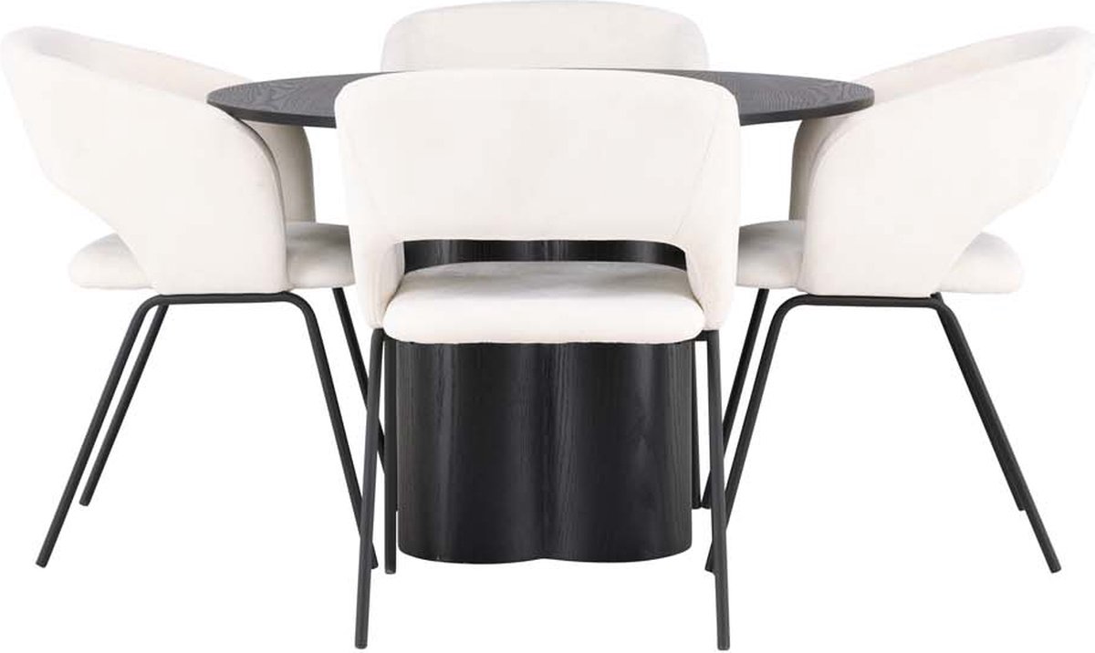 Olivia eethoek tafel zwart en 4 Day stoelen offwhite.