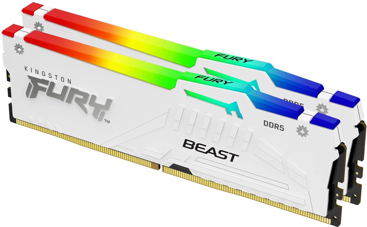 Kingston FURY Beast RGB White - Geheugen - DDR5 - 32 GB: 2 x 16 GB - 288-PIN - 5200 MHz / PC5-48000 - CL40 - 1.35V - XMP 3.0 - On-die-ECC - wit
