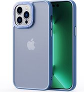Lunso - iPhone 15 Pro Max - Coque arrière - Anneau en métal Bleu clair