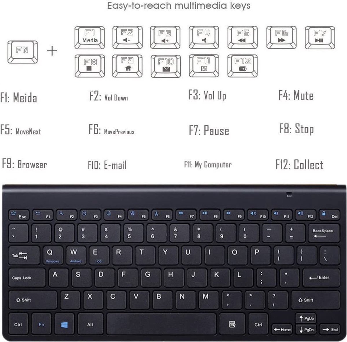 Draadloos Toetsenbord (QWERTY) Keyboard Wireless Universeel Draadloos Bluetooth - Toetsenbord Geschikt voor: Smart TV Box / Tablet / Computer Laptop (Windows) PC / Apple Mac / iPad / Samsung / iPhone / Macbook / iMac / Android - zwart — cadeau in Gadgets - foto 2
