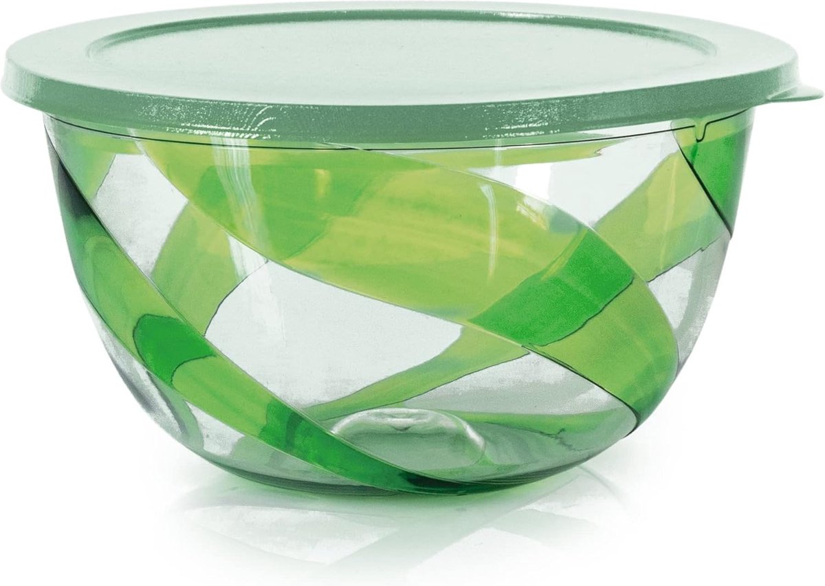 Saladeschaal met deksel, plastic saladeschaal, 3 L, serveerschaal voor salade, 23,5 x 23,5 x 13,5 cm, groen, vrij van BPA en ftalaten, gemaakt in Italië.