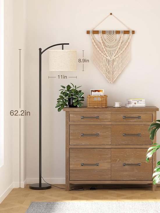 GOOGO staande lamp met verstelbare linnen lampenkap, dimbare staande lamp met touchbediening, app en afstandsbediening, 3 kleurtemperaturen, timer van 1 uur, voor woonkamer, slaapkamer