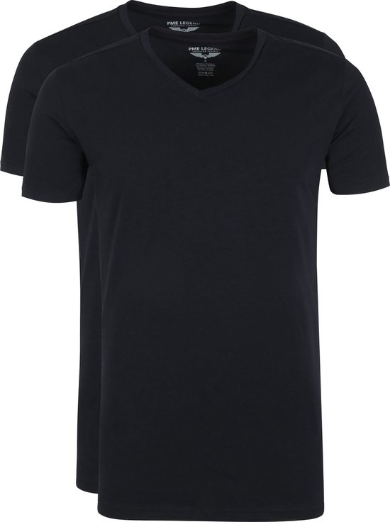 PME Legend - Lot de 2 T-shirts Basic Col V Zwart - Homme - Taille L - Coupe Slim
