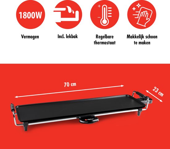 alpina Teppanyaki Grillplaat - 1800 Watt - 70 x 23 cm - Anti-Aanbaklaag - Thermostaat - Fatcollector — afbeelding 2