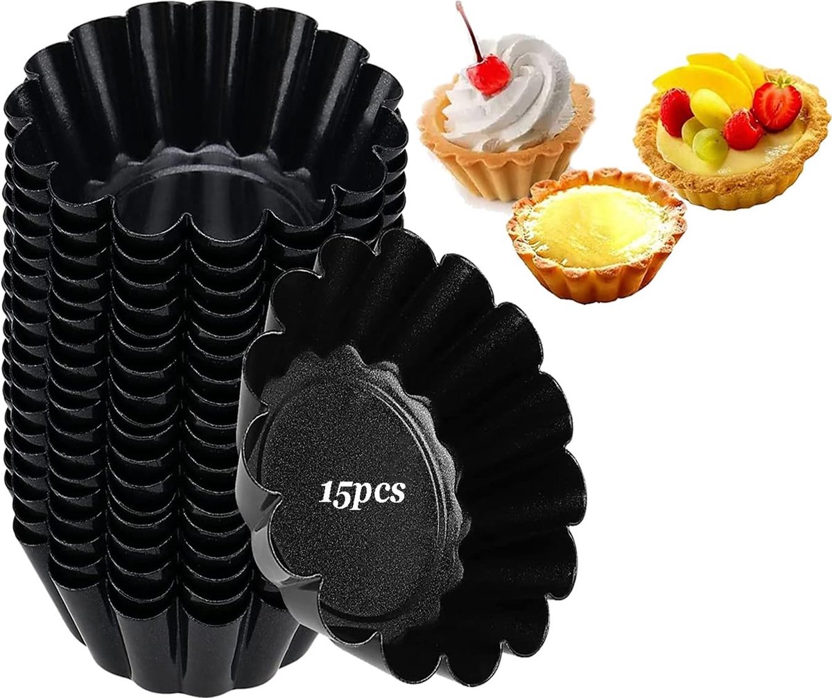 Comius Scherpe Muffinvorm, Pak van 15 Mini Taartvormen Gemaakt van Koolstofstaal, Cakevormen, Cakevormen, Anti-aanbak Muffinvormen, Koolstofstaal Tartelettevormen, Herbruikbaar.