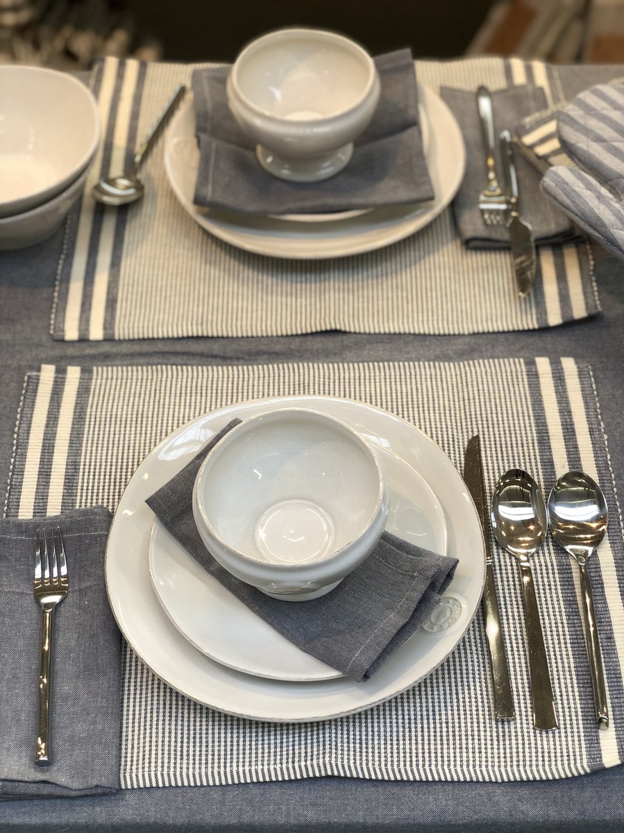 Linen & More - Placemats en servetten 'Jazz' (Set van 4, Donkergrijs)