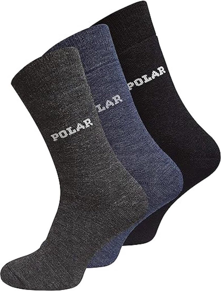 Thermo sokken 43-46 unisex badstof 3 paar donkergrijs Multicolor