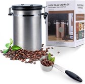 Koffieblik Luchtdicht, 1,8 L Koffiebonencontainer Gemaakt van Roestvrij Staal, Vacuüm Koffiepotten met CO2-ventiel en Datumweergave in Deksel Aroma-Proof met Maatlepel voor Koffiebonenpoeder.