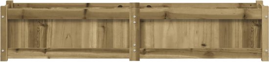 Deux jardinières en bois brun clair reliées, vues de face.