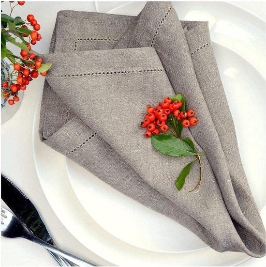 ZOYIEP 6 stoffen servetten, linnen servetten met holle zoom, 40 x 40 cm stoffen servetten, linnen servetten, 100% katoen en linnen servetten stof ( wit
