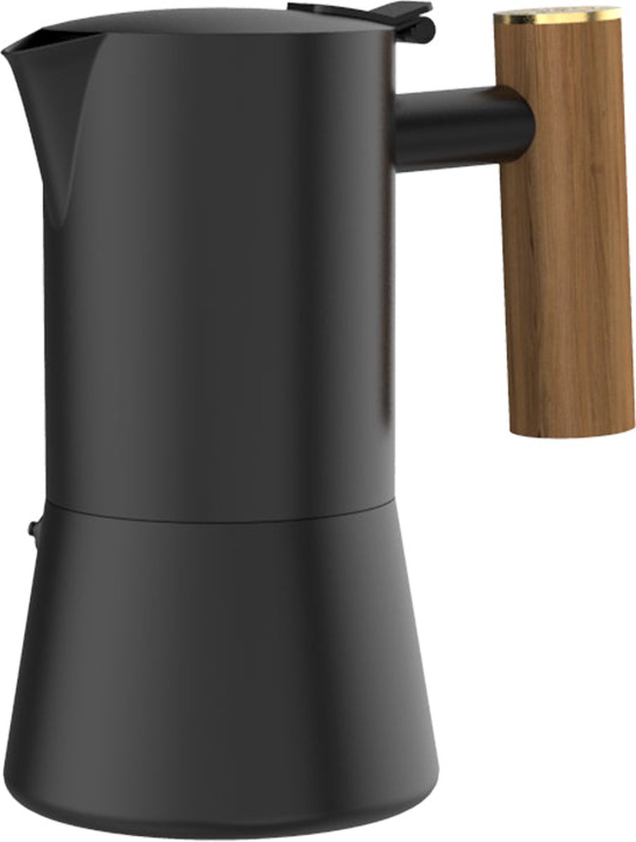 DHPO Moka Pot - Flourish 400ML - Zwart - H17 x Ø9 - RVS - Dubbelwandig - Verse Koffiemaker - Cafetiere - Percolator - Espresso maker - Zet 4 kopjes verse Espresso