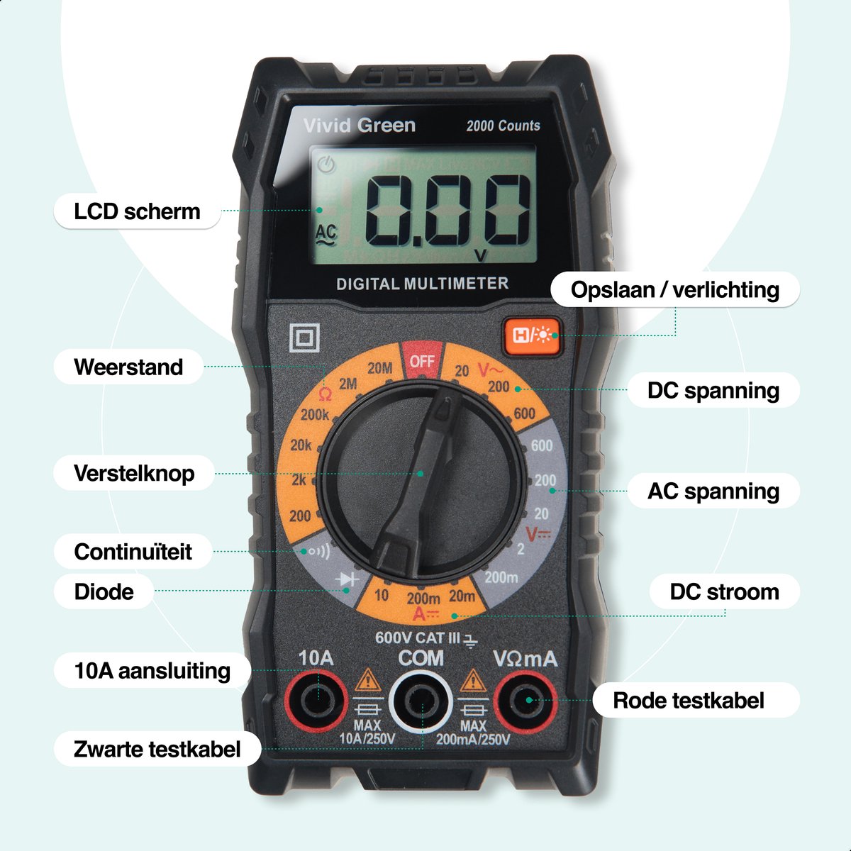 Draagbare digitale multimeter AC/DC-spanningstester LCD-display Continuïteitszoe