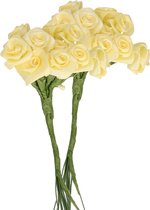 Rayher Decoratie roosjes satijn - 2x - bosje van 12 - zacht geel - 12 cm - hobby/DIY bloemetjes