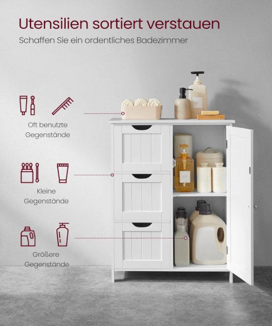 kleankin Badkamermeubel Badkamer Kastje op standaard, opbergkast, ruimtebesparende kast, 1 nis en 1 deurkast, pin-poten, 31,5 x 30 x 91 cm, naturel en wit