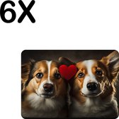 BWK Stevige Placemat - Verliefde Hondjes - Dieren - Set van 6 Placemats - 35x25 cm - 1 mm dik Polystyreen - Afneembaar