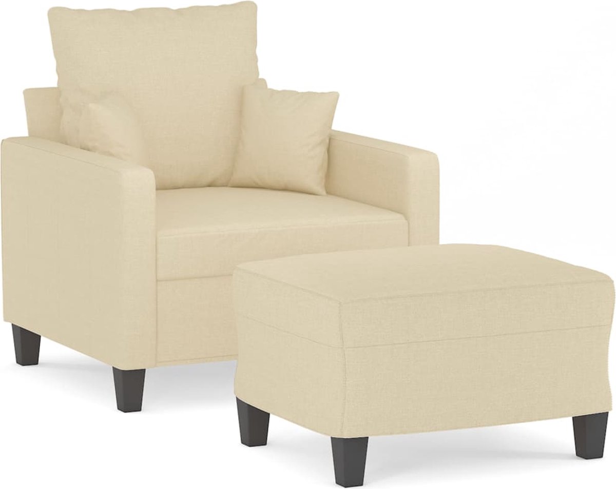 vidaXL Fauteuil - met - voetenbank - 60 - cm - stof - crèmekleurig