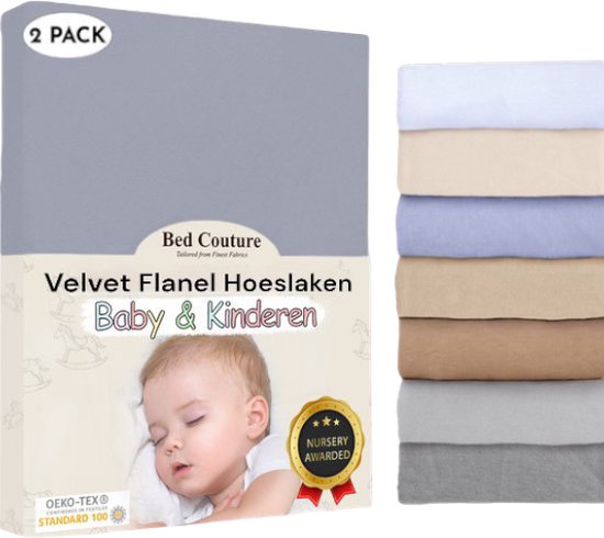 Bed Couture Velvet Flanel Baby Kinder Hoeslaken - 100% Katoen Extra zacht en Warm - Ledikant - 60x120 Cm - Taupe