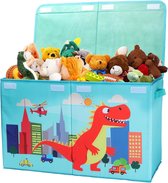 Storage Box with Lid for Children, Large Foldable Oxford Toy Box with Handle for Boys, Waterproof, Robust Toy Storage in Children's Room, 65 x 30 x 40 cm (Red Dinosaur)