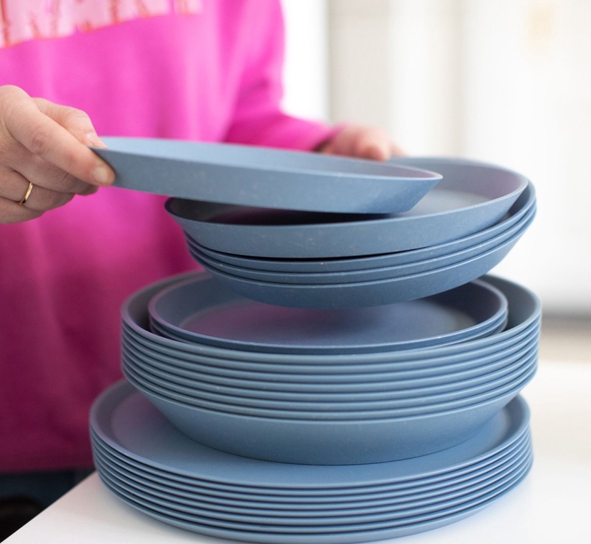 Koziol Bio-Circulair - Connect Bord Diep ø 24 cm Set van 4 Stuks - Bio Circulair Kunststof - Blauw -