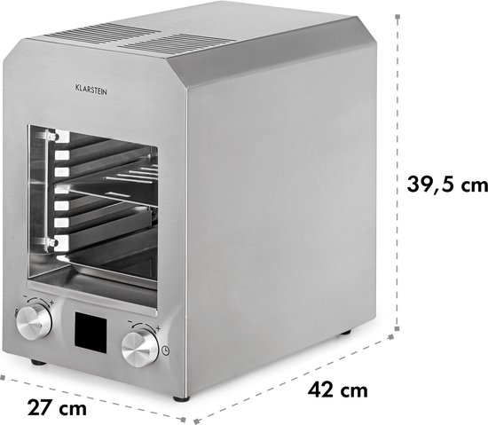 Klarstein Hannibal - Hogetemperatuurgrill, Vermogen: 2.200 W, Temperatuur: 200-850 °C, Infrarood verwarmingselement, CharForce System, Grillvlak: 18,5 x 30 cm, LED-display, Timer, zilver van Klarstein — afbeelding 5